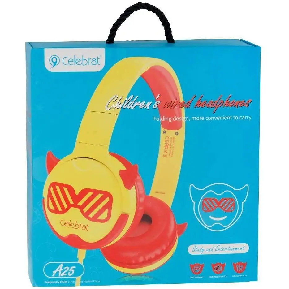 Наушники накладные детские Celebrat A25 3.5мм желто красные - фото 3