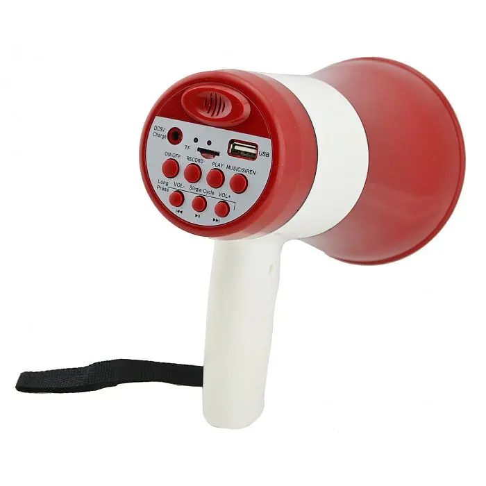 Громкоговоритель аккумуляторный UKC ER-22U 15 Вт, рупор с USB и записью, красный - фото 4