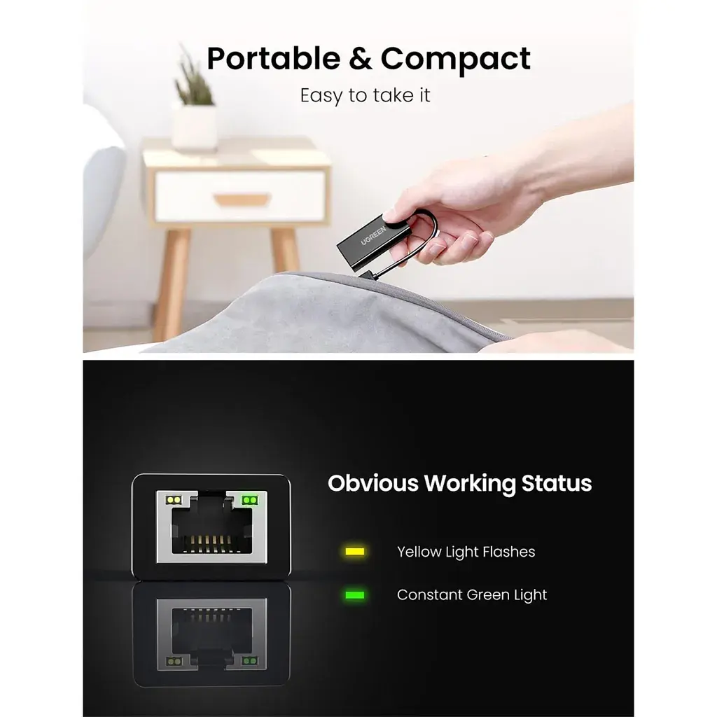 Перехідник USB 2.0 AM to RJ45 Ethernet 100Mbps CR110 Ugreen (20254) - фото 3