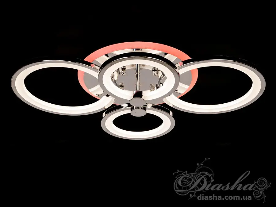 Стельова LED-люстра Diasha 8022/4HR 70W, 3 кільця, 3 кольори світла, Ø40×62 см, диммер, пульт