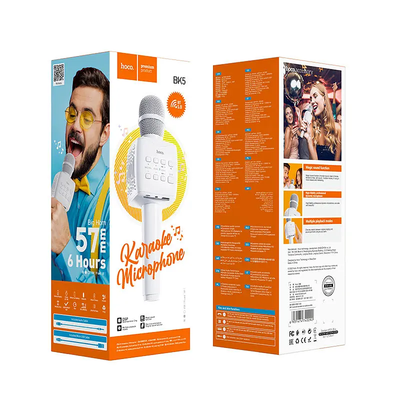 Портативна колонка-мікрофон HOCO BK5 Cantando karaoke microphone 5W White (6931474742292) - фото 6
