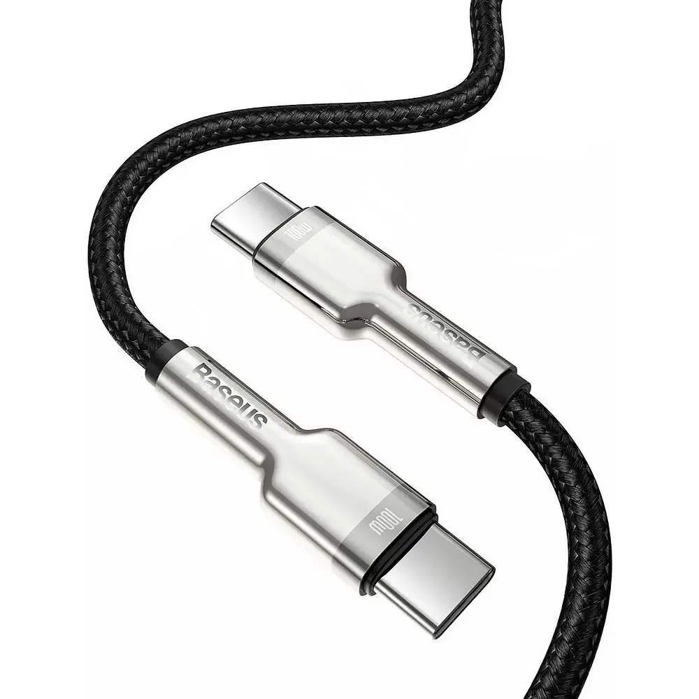 Кабель Baseus Cafule Metal USB-C to USB-C 100W 1m Black (CATJK-C01) [82105] - фото 2