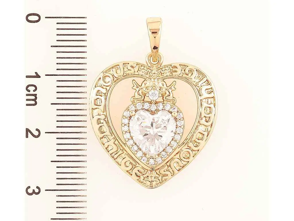 Кулон Xuping Позолота 18K «Сердечко з Янголятами та кришталевим серцем» для ланцюжка до 6мм (262350) - фото 2