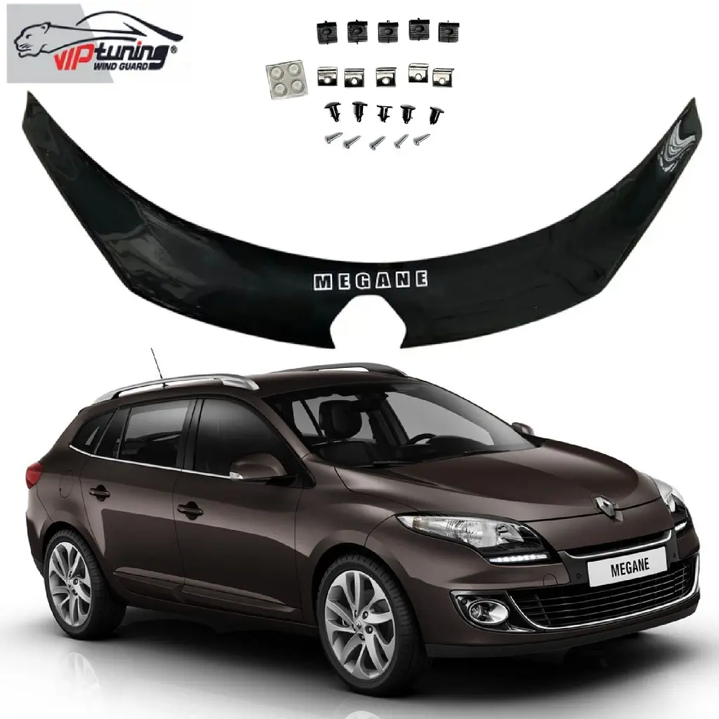 Дефлектор капоту мухобійка для Renault Megane III 2008-2014 Довга Євро Кріплення (Vip Tuning)