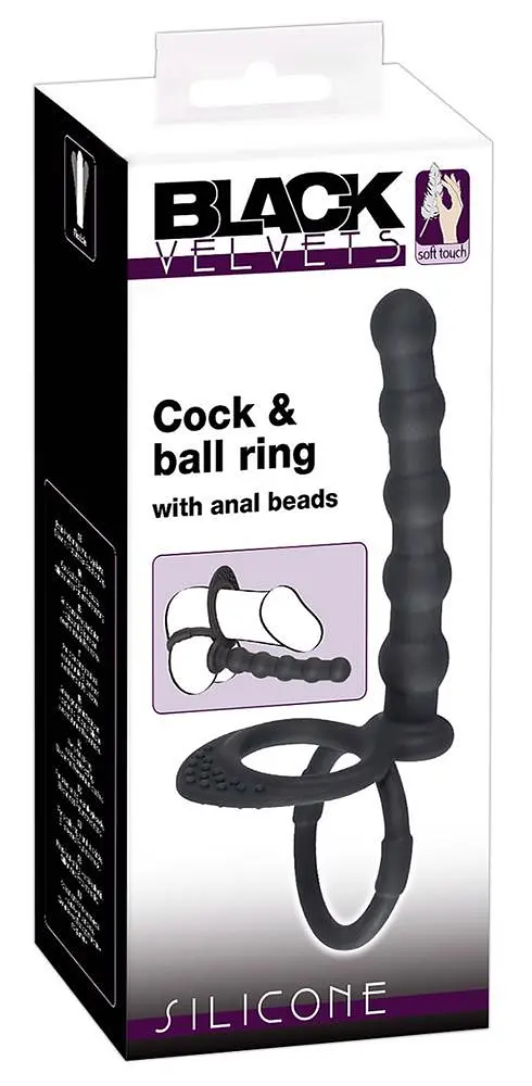 Анальная пробка с эрекционным кольцом Black Velvets Cock And Ball Ring 19 см (черный) - фото 2