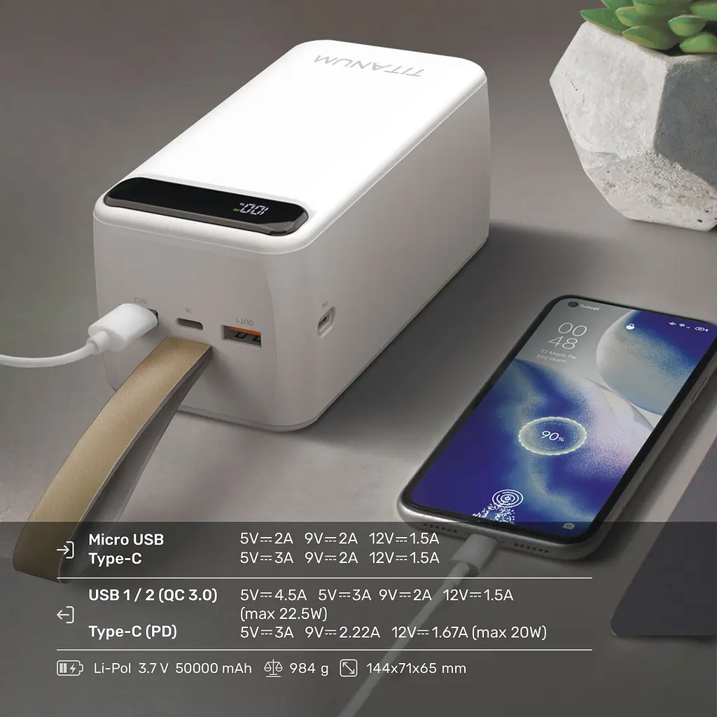 Павербанк 50000mAh TITANUM 741S 22.5W White TITANUM (27532-000) - фото 6
