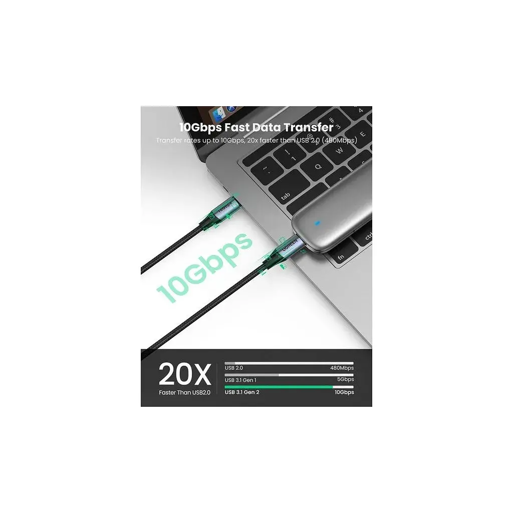 Дата кабель USB-C to USB-C 1.0m USB3.1 Gen2 US355 5A Alum. (Black) Ugreen (80150) - фото 4