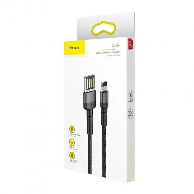 Кабель Baseus Cafule Special Edition Cable USB to Lightning 1.5A 2m CALKLF-HG1 Black-Grey - фото 5