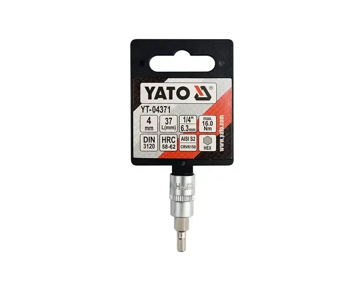 Головка торцевая Yato квадрат 1/4" HEX M4 L=37 мм (YT-04371) - фото 3