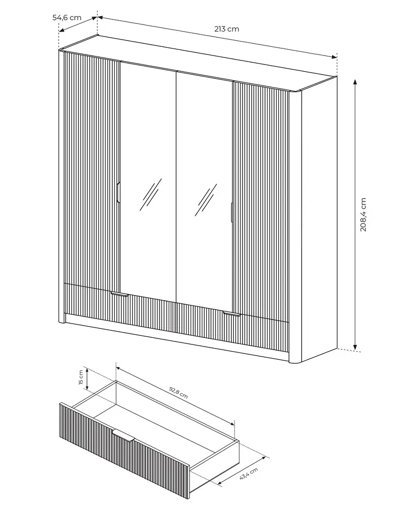Шкаф для одежды Perfect Home Ланте/Lante 4-дверный с зеркалом и золотыми ручками 4D2S/213 Беж (PFH-091124) - фото 4