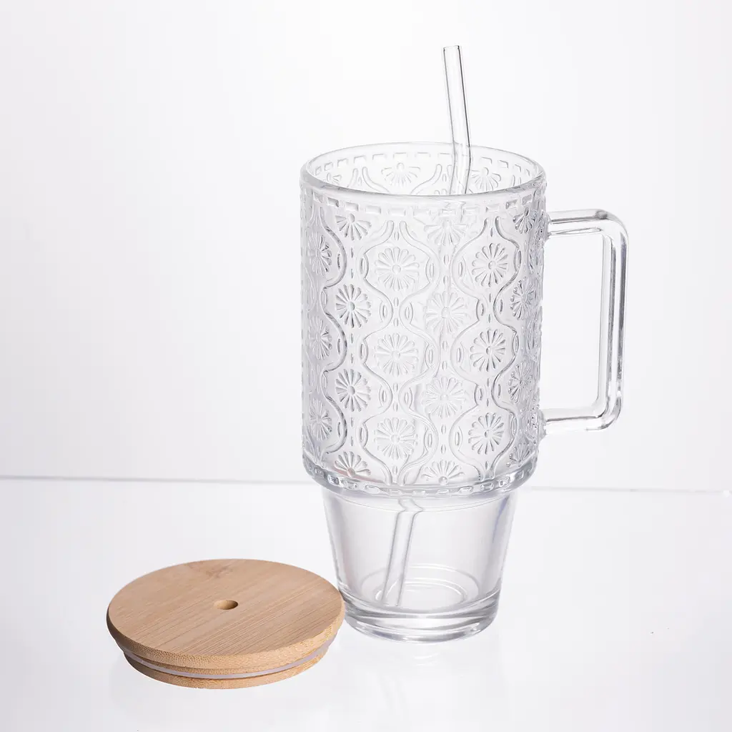 Кружка стеклянная с крышкой и трубочкой 750 мл Прозрачный Yiwu HP-19-48N - фото 3
