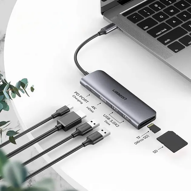 Порт-реплікатор (хаб) Ugreen 70411 6-in-1 док-станція HDMI 2xUsb3.0 TF PD 100W - фото 3