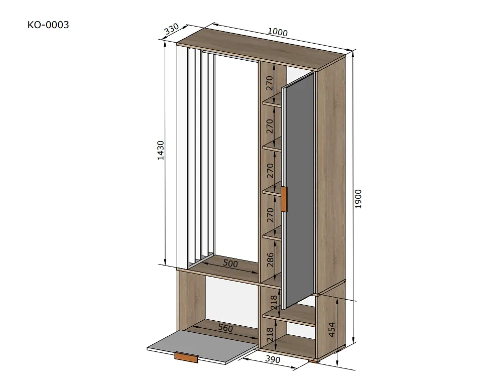 Прихожая Moreli Корнелия FKO-0003 1000x1900x330 мм Дуб Кверкус/Белый - фото 3