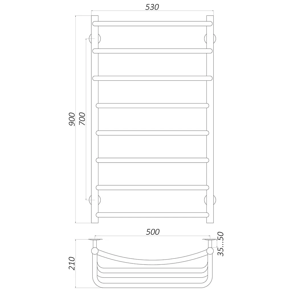 Рушникосушарка UNIO LКD W 900-500-8 Драбинка Каскад Дуга (20869) - фото 4