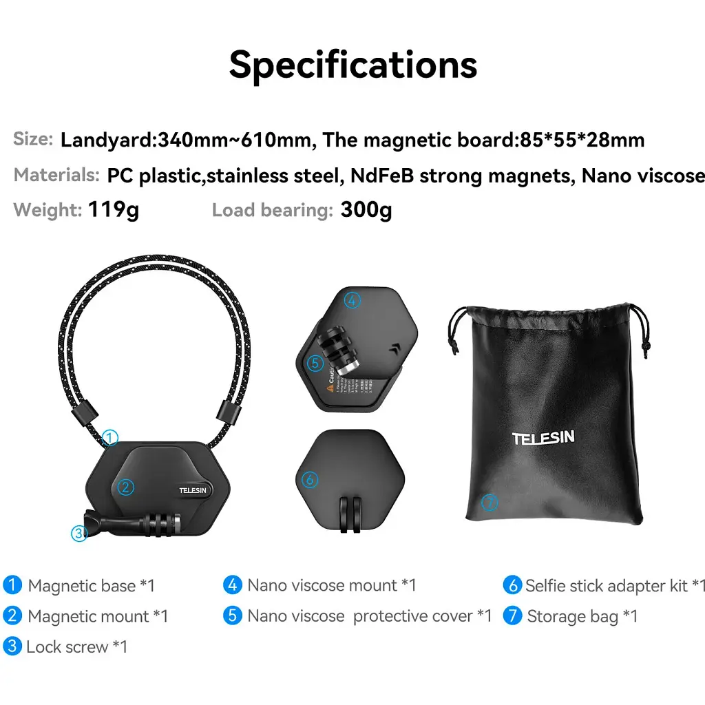 Магнітне кріплення для екшн-камери на шию Telesin TE-MMK-001 [91519] - фото 9