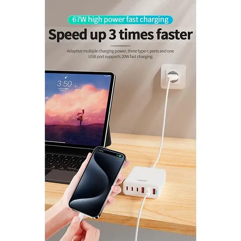 ЗП XO L133 Desktop GaN 3USB-A/3USB-C 75W 1.5m White - фото 4