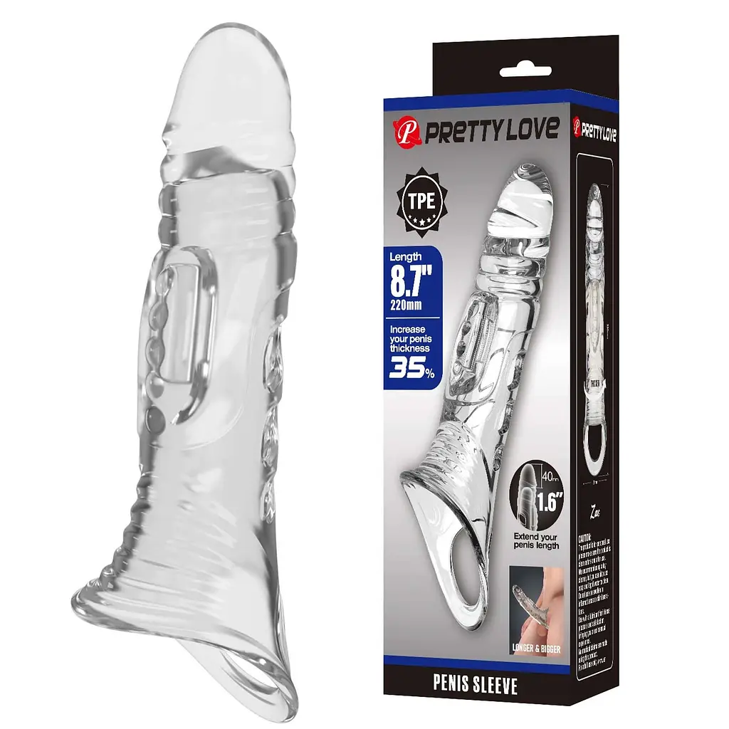 Насадка на пеніс Pretty Love Penis Sleeve 8.7" Extender, 22 см (прозорий)