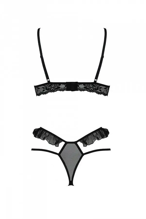 Еротичний комплект Passion DOLLY SET, S/M, black, з відкритими чашками - фото 4