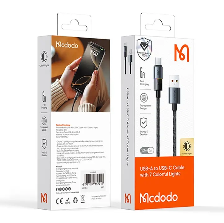 Кабель Mcdodo USB-A to USB-C Cable с 7 цветными индикаторами 1,2 м CA-8180 Черный - фото 2