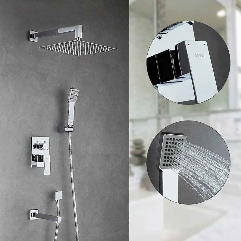 Душевая система скрытого монтажа Gappo 1/4 G7102, 3 функции, Хром - фото 2