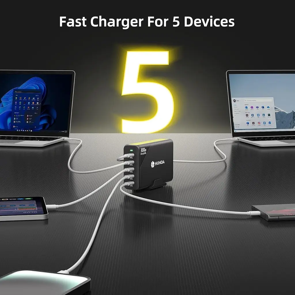 Потужний GaN зарядний пристрій HUNDA 300 Вт USB-C - фото 2