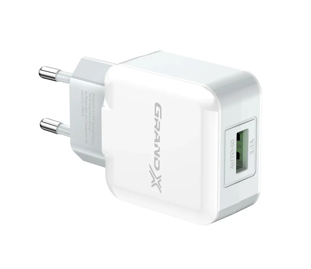 Мережевий зарядний пристрій Grand-X (1xUSB 2.1A) Білий (CH-03W) - фото 2