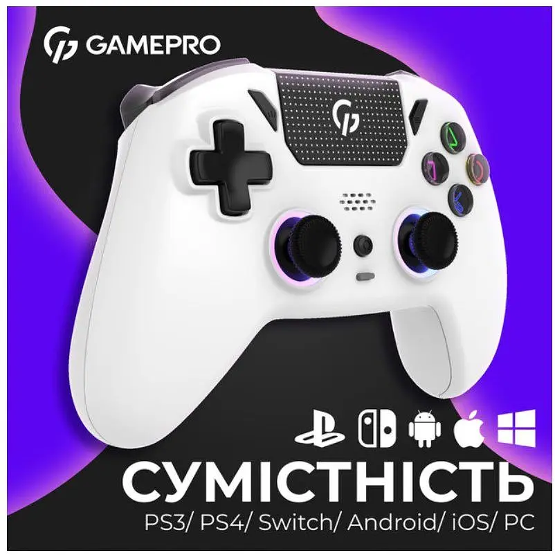 Геймпад Bluetooth джойстик GamePro GPS-13W Bluetooth 5.3/USB (PC/iOS/Android/PS3/PS4) RGB White - фото 11