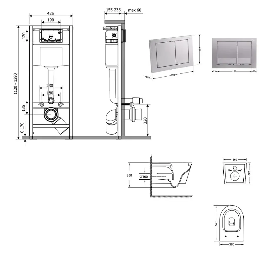 Набір Q-tap Nest 4 в 1 підвісний унітаз Swan Ultra Quiet 520x360x320 + комплект інсталяції QT16335180W48206 - фото 8