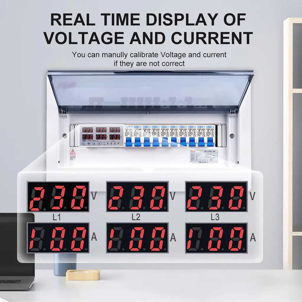 Цифрове реле контролю напруги та струму трифазне TOMZN TOVPD3-100VAS 100A 3x220V Розумний захисний автомат змінного струму (19601) - фото 3