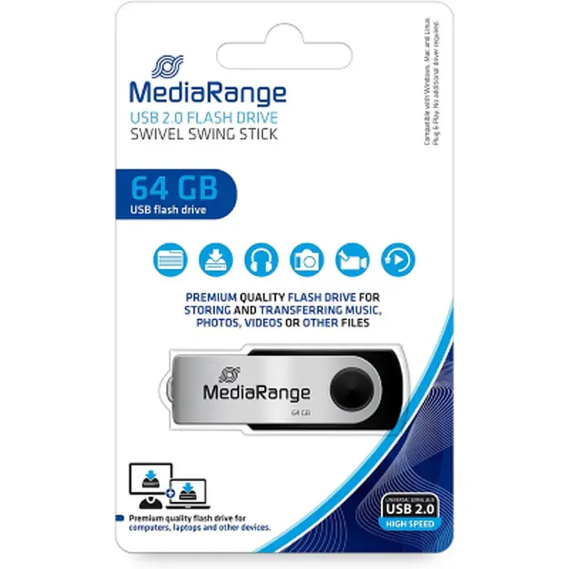 USB флеш накопичувач Mediarange 64GB Black/Silver USB 2.0 (MR912) - фото 3