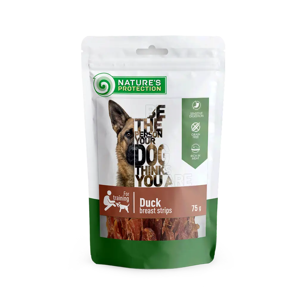 Ласощі для собак Nature's Protection Snacks For Dogs, Duck Breast Strips смужки з качиної грудки, 75 г