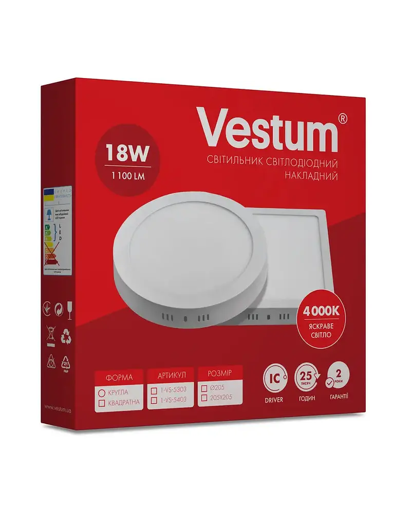 Круглий світлодіодний світильник Vestum накладний 18W 4000K 220V 1-VS-5303 - фото 3