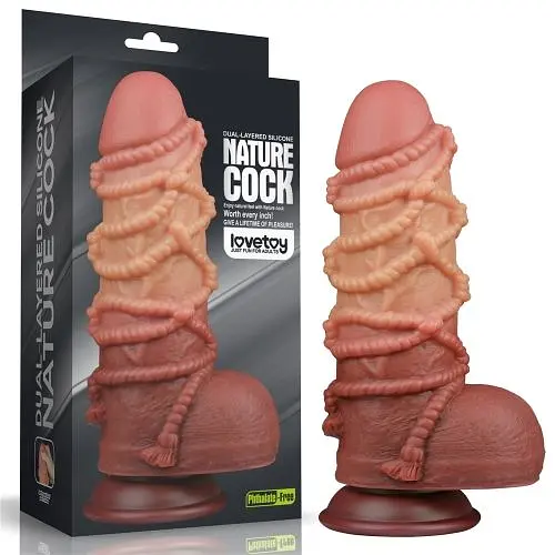 Фалоімітатор LoveToy Dual-Layered Silicone Cock With Rope 9.5, 24.5 см - фото 7