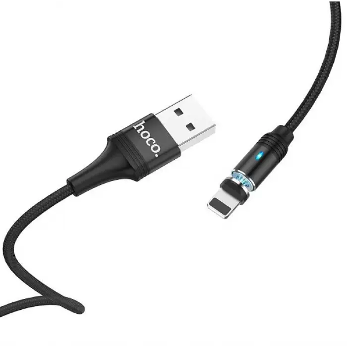 Магнітний кабель для заряджання телефону чорний Hoco U76 Fresh magnetic Lightning 1.2 м - фото 4