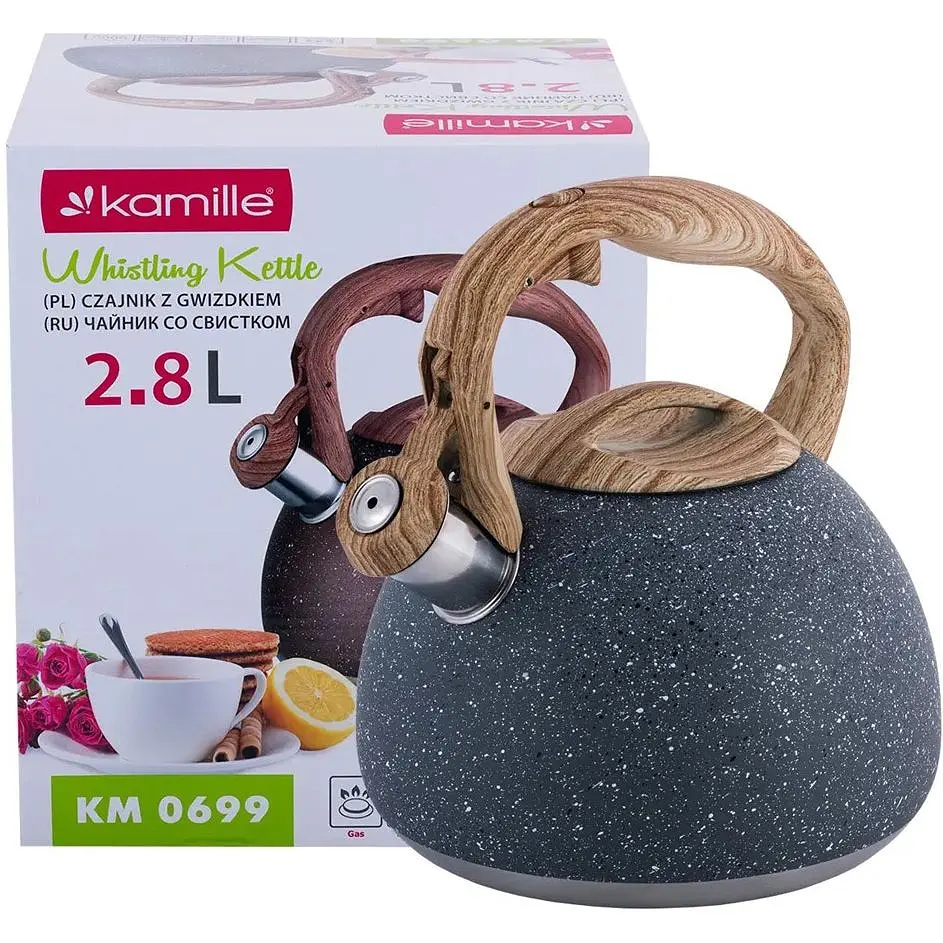 Чайник Kamille з нержавіючої сталі зі свистком 2.8 л сірий (0699) - фото 5