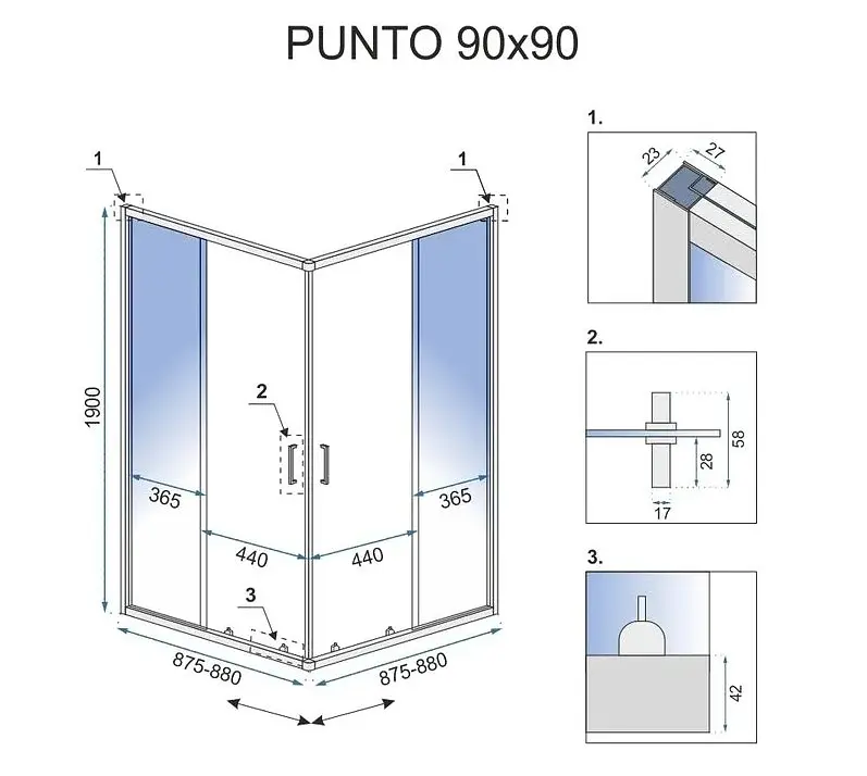 Душова кабіна Rea Punto 90x90 gold розсувна REA-K6440, Золотий, Універсальна, прозорий, золотий - фото 6