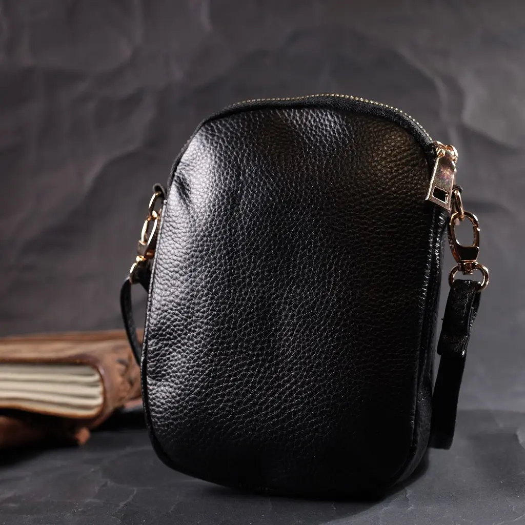 Невелика сумка цікавого формату із м'якої натуральної шкіри Vintage 22338 чорна - фото 9