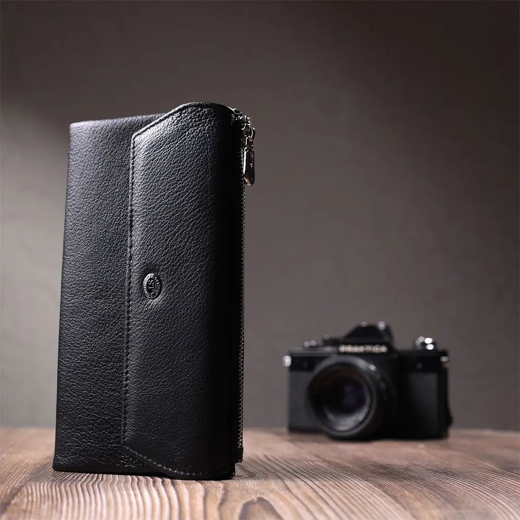 Жіноче портмоне з блоком для карт з натуральної шкіри ST Leather 22698 чорне - фото 10