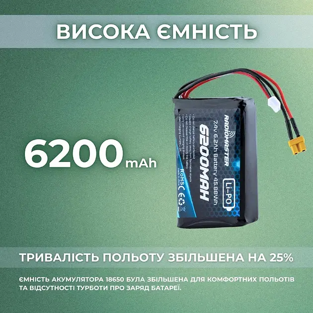 Акумулятор RadioMaster 2S 6200 mAh FPV JST-XH та XT30, TX16S, BOXER (19262) - фото 8