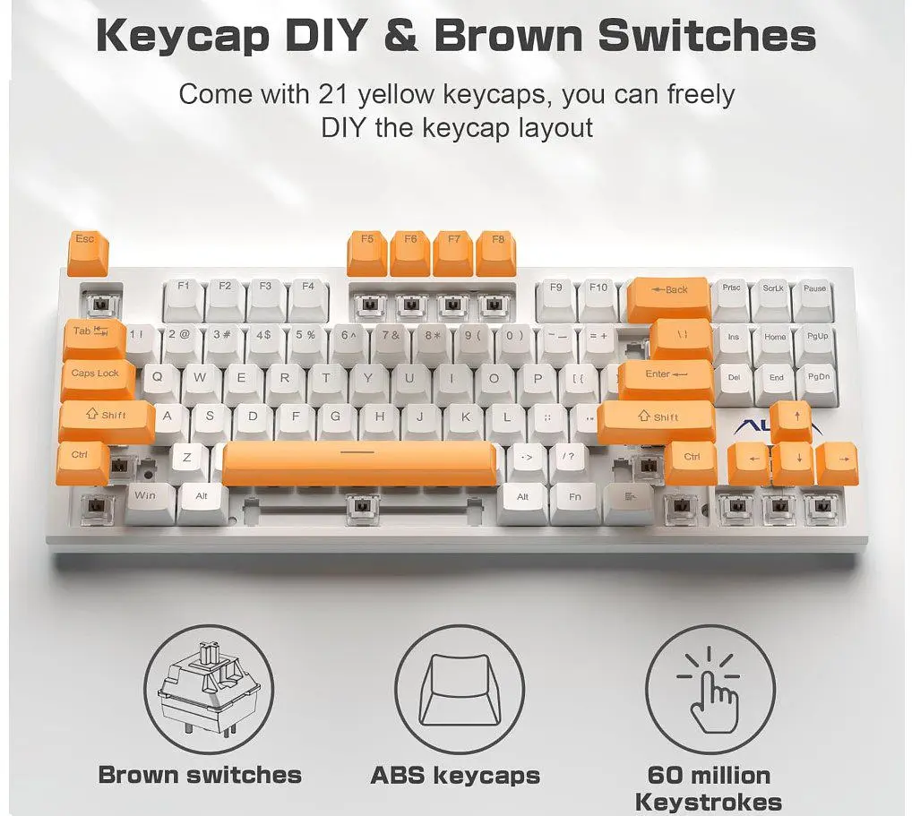 Клавіатура ігрова механічна Aula Mechanical F-3032 White keycaps + 21 Yellow keys KRGD Brown - фото 5