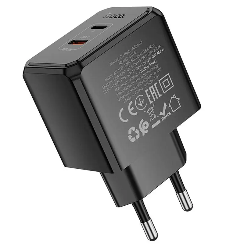 МЗП Hoco CS16A Wish PD20W (1USB-C/1L) Black - фото 7