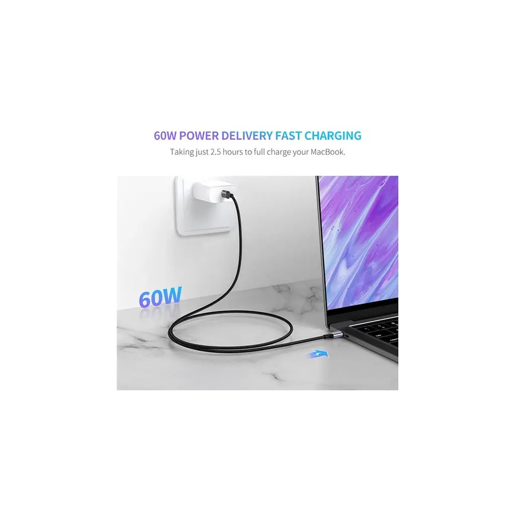 Дата кабель USB-C to USB-C 2.0m US261 18W Round Cable Nickel Plating Aluminum Shell Black Ugreen (50152) - фото 3