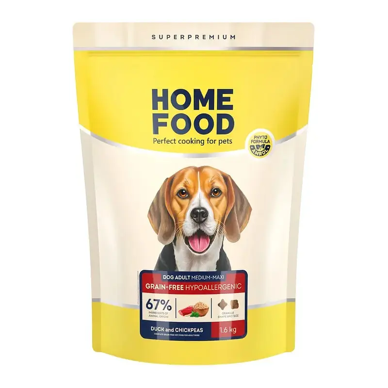 Сухий корм Home Food для дорослих собак середніх та великих порід беззерновий гіпоалергенний Качка та нут 1.6 кг