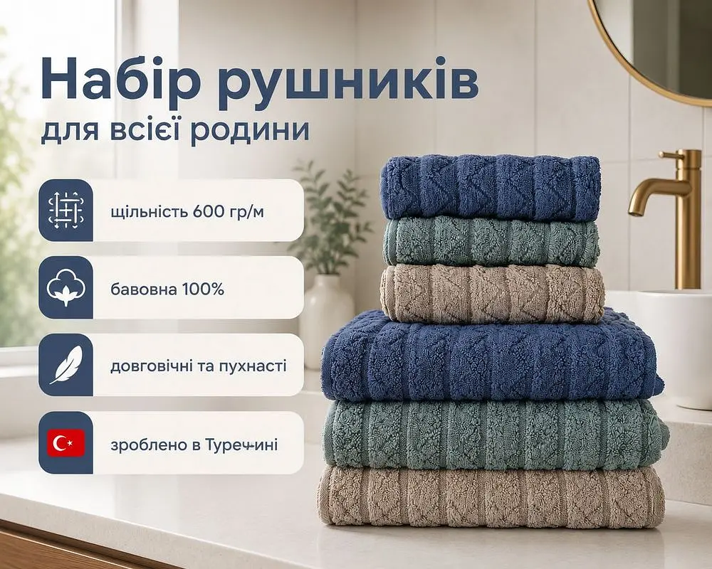 Набір турецьких махрових рушників Cestepe MicroCotton Premium 3 штуки 50x90 + 3 штуки 70х140 Ucgen 1 щільність 600 г/м2 - фото 2