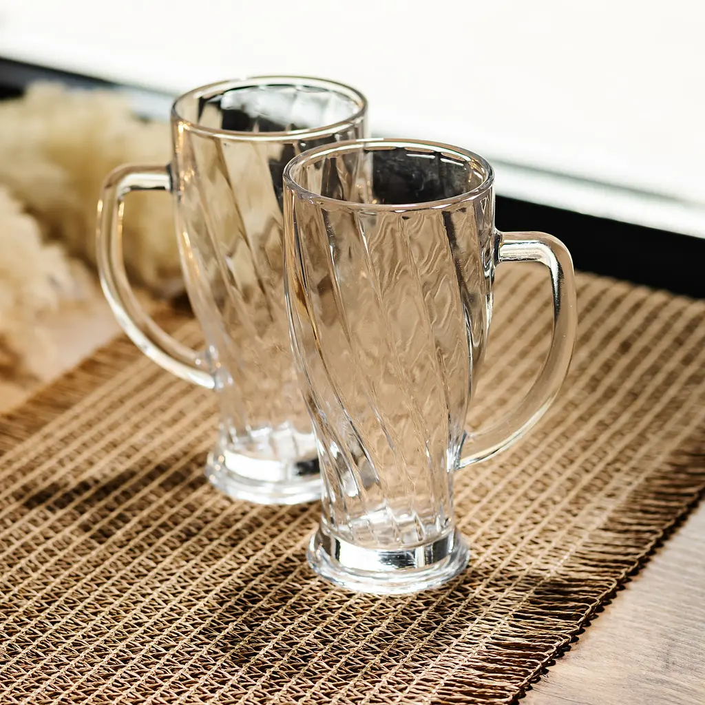 Набір кухлів для пива Yiwu Glass Mug скляних 2 штуки по 420 мл кружки для пива скло з ручками міцний посуд HP-17-59 - фото 2