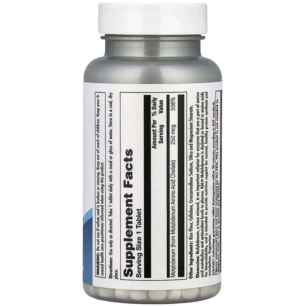 Молібден KAL Molybdenum Amino Acid Chelate 250 мкг 100 таблеток - фото 2