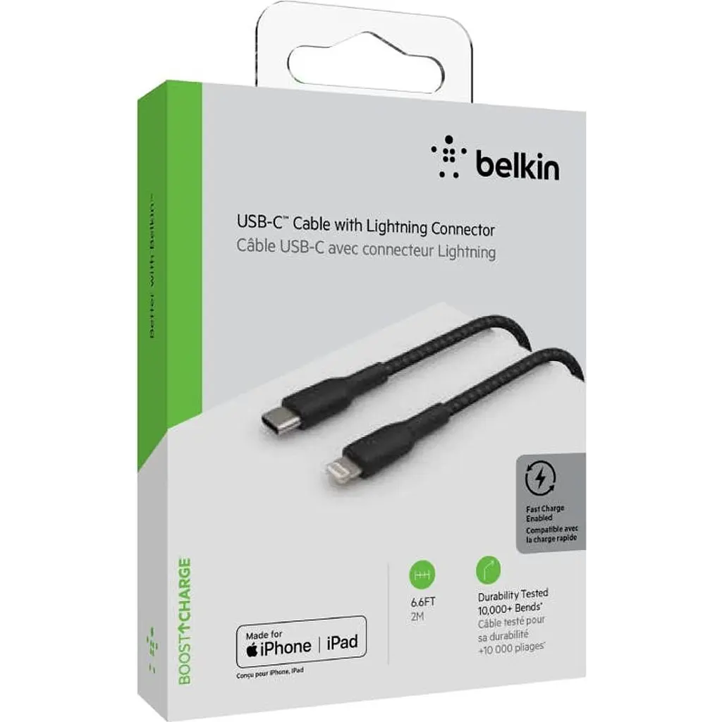 Кабель Belkin Boost Up Charge Braided USB-C to Lightning 2м Black (CAA004BT2MBK) [158802] - фото 5