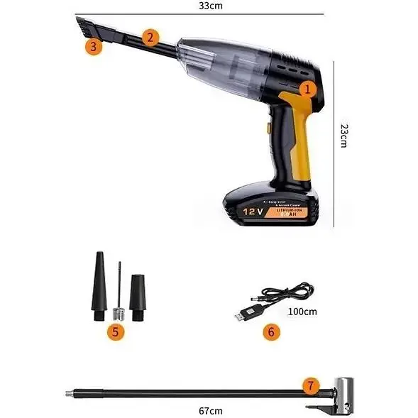 Ручной пылесос Grikey F2 беспроводной портативный с компрессором 2 в 1 и фонариком 9кПа 120W Черный (GK604) - фото 2