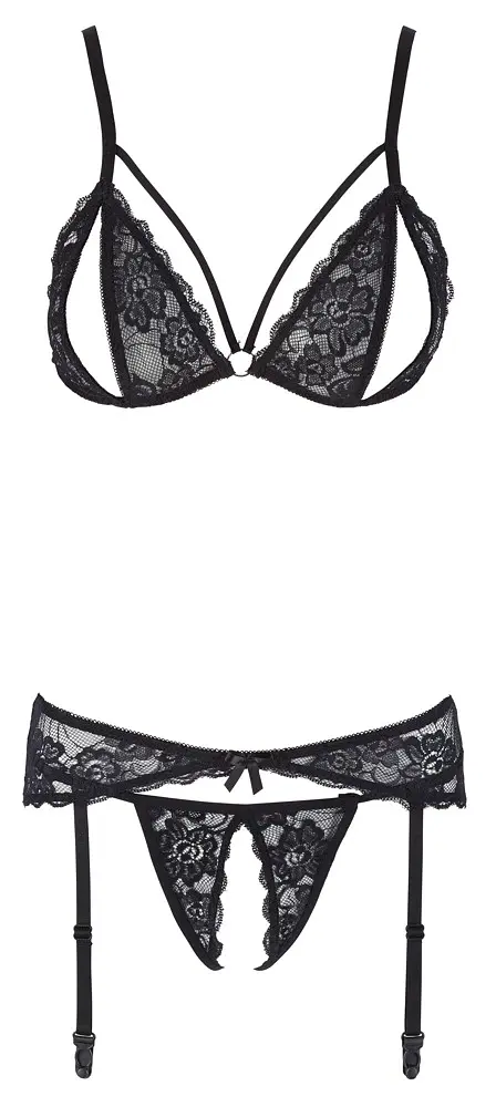 Комплект белья Cottelli Lingerie Lace Suspender, M (черный) - фото 4