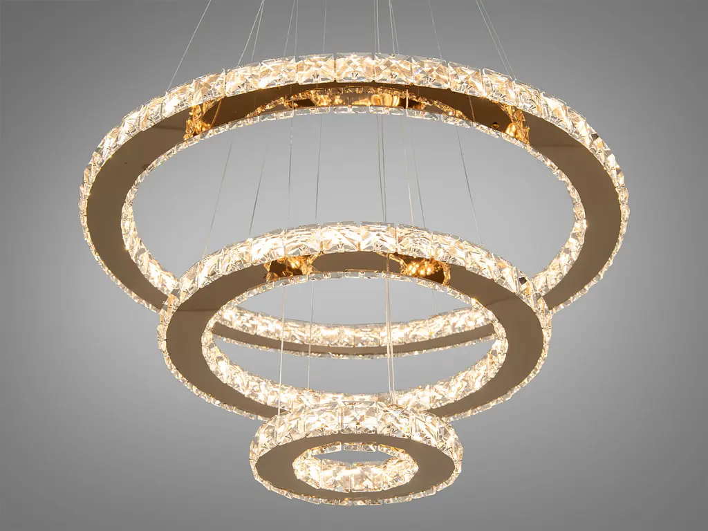 Люстра стельова LED Diasha 7201-8W/580+400+200G 66W, регульована висота, пульт ДУ, діаметр 58 см, кришталевий дизайн, для дому - фото 2